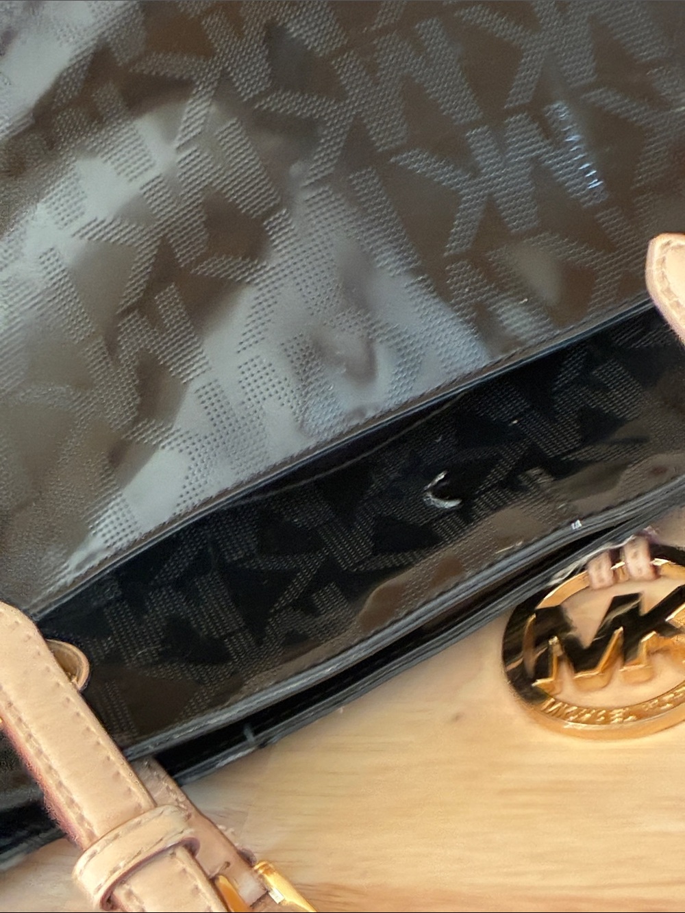 Michael Kors Black Tote with Beige Straps and Gold Logo Charm - Picture 8 of 11